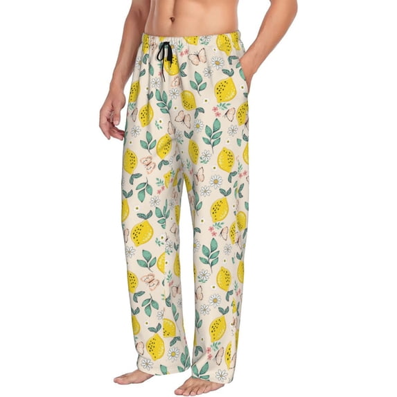 Picia Flowers and Butterflies Mens Soft Woven Cotton Elastic Waistband Sleep Pajama Pant Lounge Sleep Pant With Pockets And Drawstring-Medium