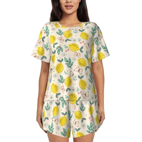 Picia Flowers and Butterflies Pajamas Sets for Women Soft Short-Sleeved Pjs with Lounge Shorts Two Piece Sleepwear-