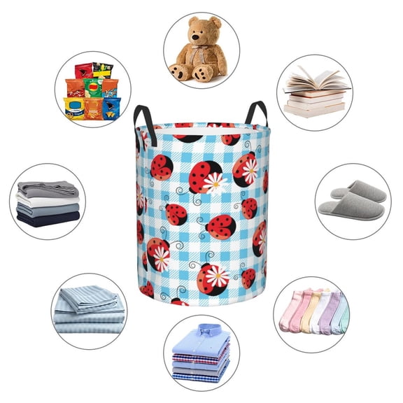 Picia Flowers and Lady Bugs Large Laundry Basket, Waterproof, Freestanding Laundry Hamper, Collapsible Tall Clothes Hamper with Extended Handles-