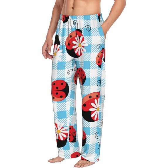 Picia Flowers and Lady Bugs Mens Soft Woven Cotton Elastic Waistband Sleep Pajama Pant Lounge Sleep Pant With Pockets And Drawstring-Medium