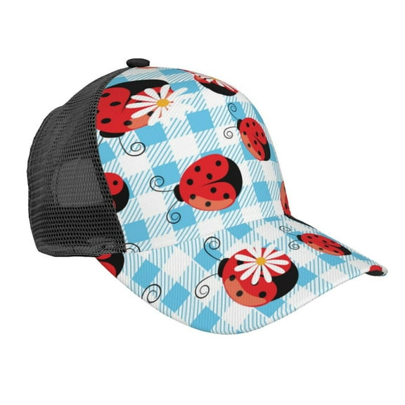 Picia Flowers and Lady Bugs Pattern Trucker Hat,Baseball Cap,Sun Protection Cap,Stylish Headwear,Leisure Cap,Outdoor Sports Cap