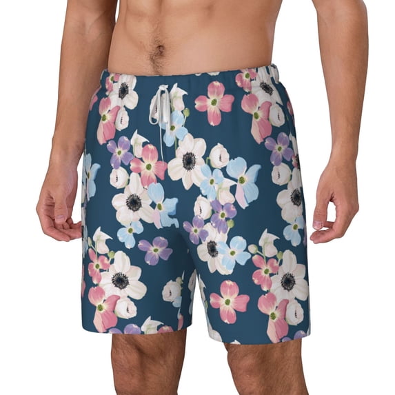 Picia Flowers pattern Mens Swim Trunks with Compression Liner Stretch Beach Shorts Quick Dry with Zipper Pockets No-Chafing Board Shorts-Small