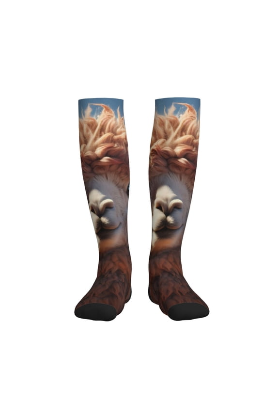 Fluffy Alpaca Mountain Meadow Printed Sports Compression Socks - 15-20mmHg Graduated Compression, High-Performance Soft and Breathable Socks for Men and Women