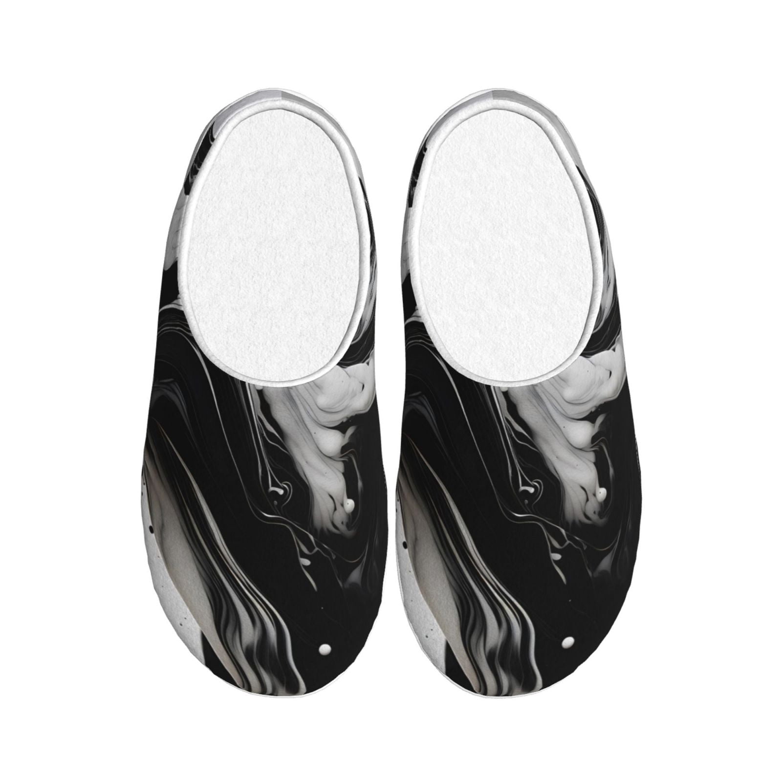 CC SLIPPERS IN BLACK MIX WHITE FLEECE