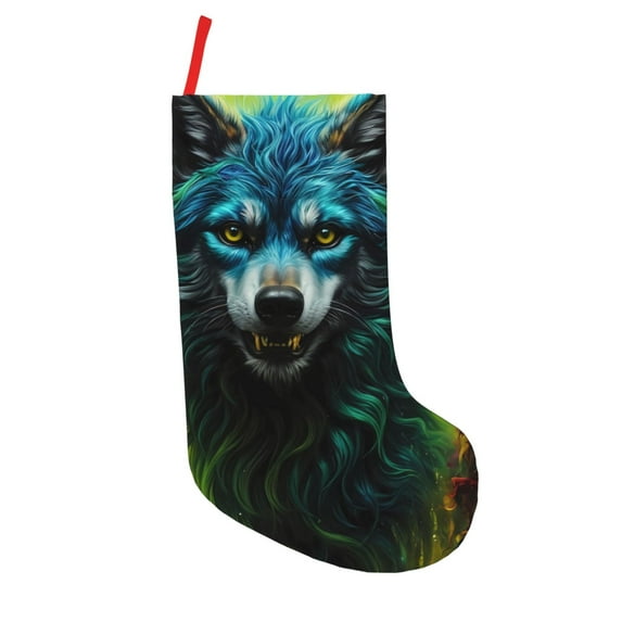 Picia Fluorescent Wolf for 18in Christmas Stockings, Xmas Stocking for Kids, Holiday and Family Stocking for Fireplace or Party Decoration