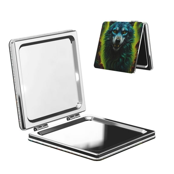 Picia Fluorescent Wolf for Compact Vanity Mirror , Travel Makeup Mirror , Portable Magnifying Cosmetic Mirror for Daily, Work, Business-Square