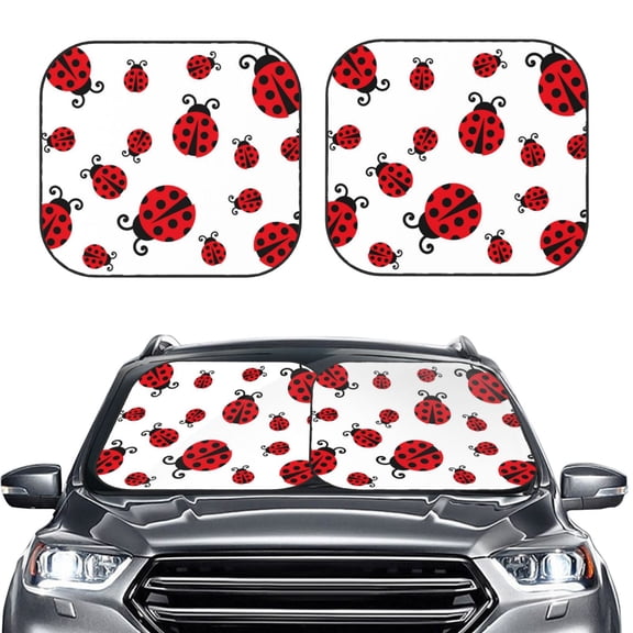 Picia Fly Flying Ladybug 2 Piece Car Windshield Sun Shade Foldable | Foldable Sun Shield for Front Window Blocks UV Rays and Keeps Your Vehicle Cool-Small