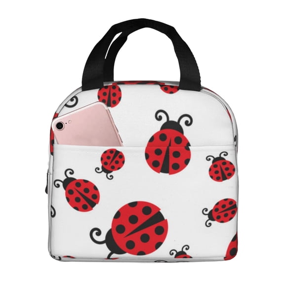 Picia Fly Flying Ladybug Printed Lunch box Lunch bag for Men Women Large Capacity Lunchbox Reusable Lunch Bags Insulated Lunch Bag Lunch Box Cooler