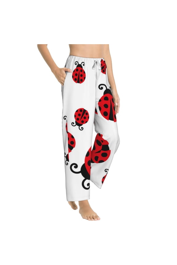 Fly Flying Ladybug Womens Soft Woven Cotton Elastic Waistband Sleep Pajama Pant Lounge Sleep Pant With Pockets And Drawstring-Small