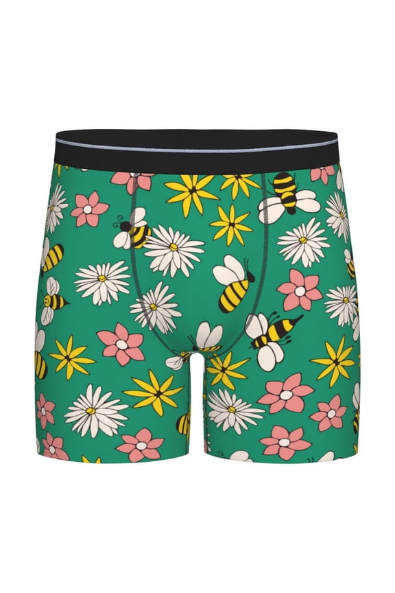 Flying Bees Pattern Men's Athletic Long Leg Briefs , Performance Stretch Underwear,Moisture-Wicking