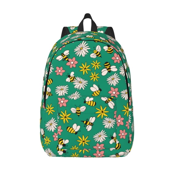 Picia Flying Bees Printed Canvas Daypack - Stylish and Durable Vintage Compact Backpack - Class, Work, Travel, or Laptop Bookbag,Organized Compartments-Medium