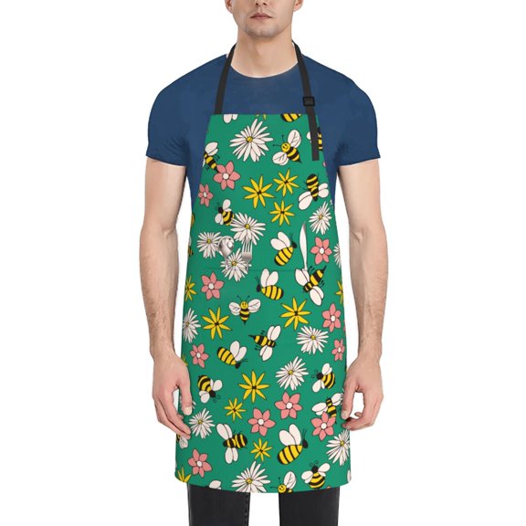 Picia Flying Bees Waterproof Apron for Unisex Adult - Adjustable Bib Apron with Pockets, Ideal for Cooking, Gardening, Painting, and Household Chores