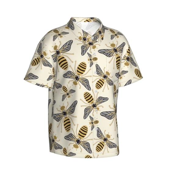 Picia Flying Bees1 Gentle Cotton Regular Fit Short Sleeve Casual Hawaiian Shirt for Men-X-Large