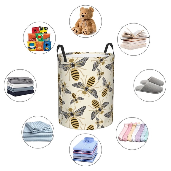 Picia Flying Bees1 Large Laundry Basket, Waterproof, Freestanding Laundry Hamper, Collapsible Tall Clothes Hamper with Extended Handles-