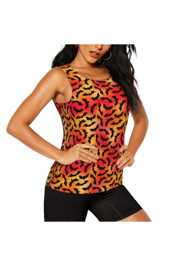 Flying Black Bat Pattern Women's Workout Tank Top,Breathable Activewear,Slim Fit Athletic Top,Versatile Workout Moisture-wicking top-Medium