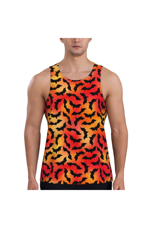 Flying Black Bat Printed Men’s Performance Tank, Men's Workout Tank Top Moisture-Wicking Tank Top Muscle tee, Breathable Workout Shirt-X-Large