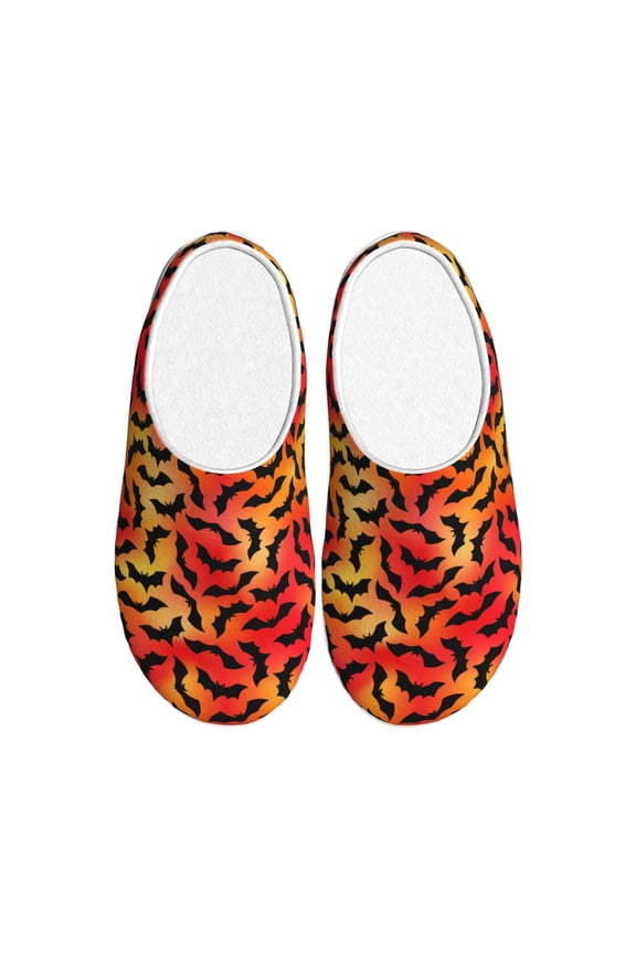 Flying Black Bat for Women's Lamb-hug Comfy Fleece House Slippers Memory Foam, Slip-on House Shoes Indoor Outdoor-37/38