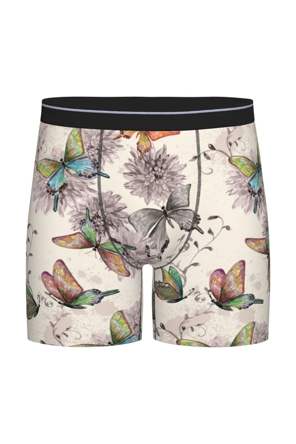 Flying Butterflies-1 Pattern Men's Athletic Long Leg Briefs , Performance Stretch Underwear,Moisture-Wicking