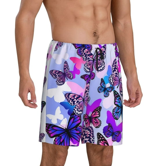 Picia Flying Butterflies Pajama Shorts for Men, Men's Pajama Bottoms, Sleepwear,Short Pajama Pants-X-Large