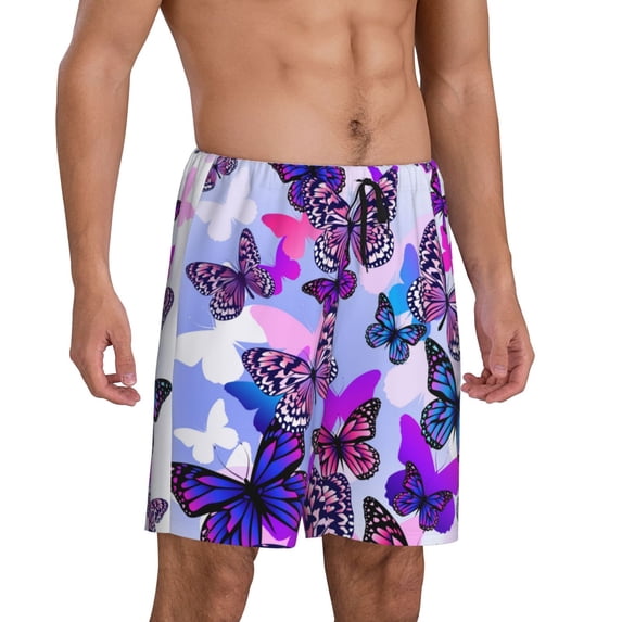 Picia Flying Butterflies Pajama Shorts for Men, Men's Pajama Bottoms, Sleepwear,Short Pajama Pants-