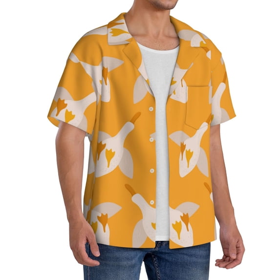Picia Flying Ducks Men's Linen Shirts Short Sleeve Cuban Beach Shirts Casual Shirts Button Down Shirt for Men Beach Summer Wedding Shirt-X-Large