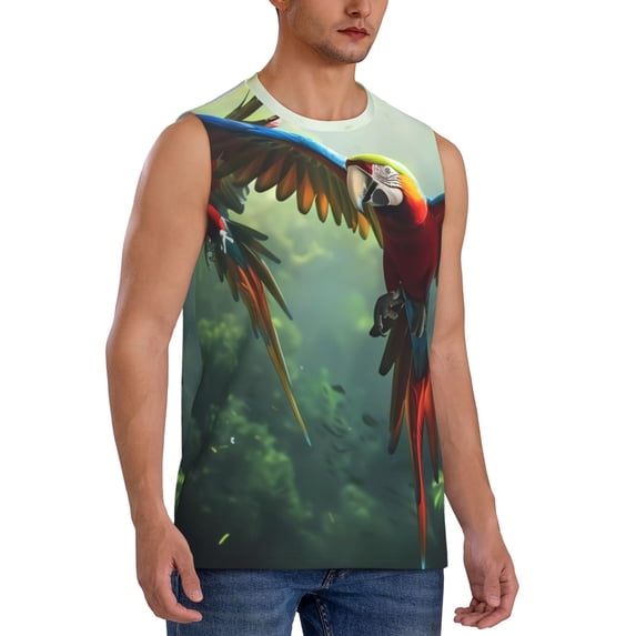 Picia Flying Parrots In Jungle mens Cotton Tank Undershirts , Moisture-wicking Ribbed Tanks, Lightweight Cotton Tank Undershirts-XX-Large
