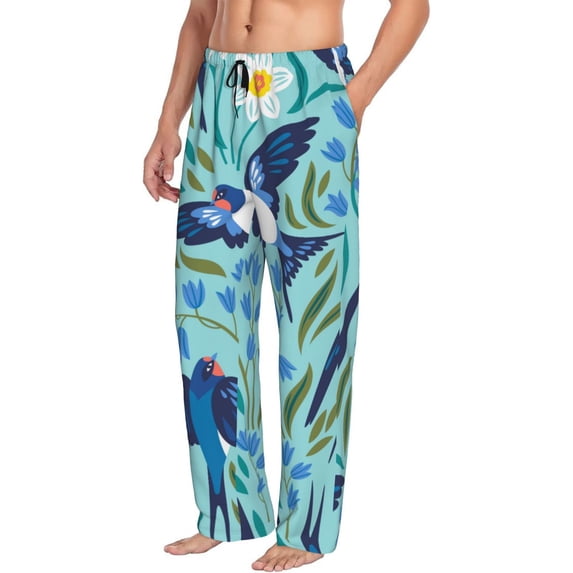 Picia Flying Swallows Mens Soft Woven Cotton Elastic Waistband Sleep Pajama Pant Lounge Sleep Pant With Pockets And Drawstring-Small