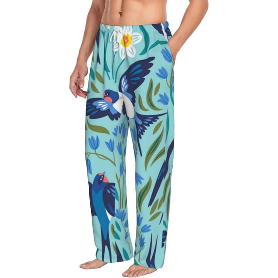 Picia Flying Swallows Mens Soft Woven Cotton Elastic Waistband Sleep Pajama Pant Lounge Sleep Pant With Pockets And Drawstring-X-Large