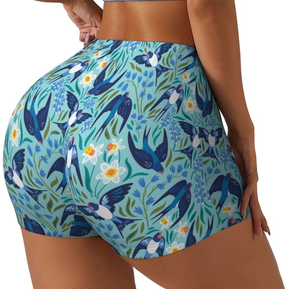 Picia Flying Swallows Printed Workout Shorts for Women Seamless Scrunch Butt Lifting High Waisted Yoga Gym Booty Running Moisture-wicking Short Pants-Medium