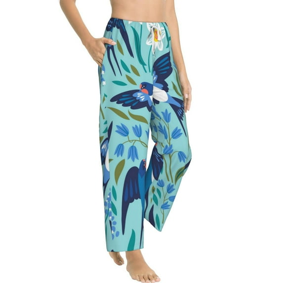 Picia Flying Swallows Womens Soft Woven Cotton Elastic Waistband Sleep Pajama Pant Lounge Sleep Pant With Pockets And Drawstring-Medium