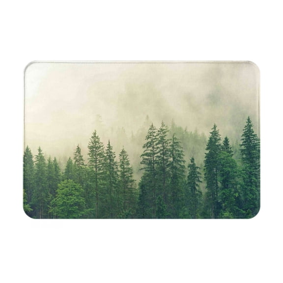 Picia Fog Forest Pattern Flannel Doormat – 16x24 Inch Non-Slip Indoor Mat, Absorbent & Quick-Dry Rug for Entryway, Bathroom, Kitchen, and Bedroom, Machine Washable
