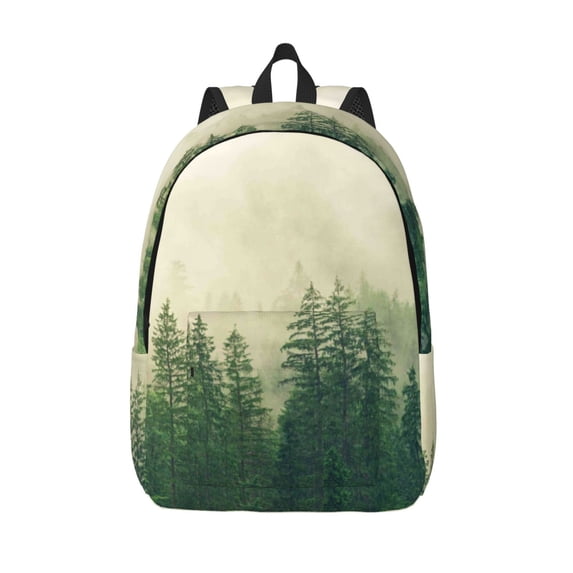 Picia Fog Forest Printed Canvas Daypack - Stylish and Durable Vintage Compact Backpack - Class, Work, Travel, or Laptop Bookbag,Organized Compartments-Small
