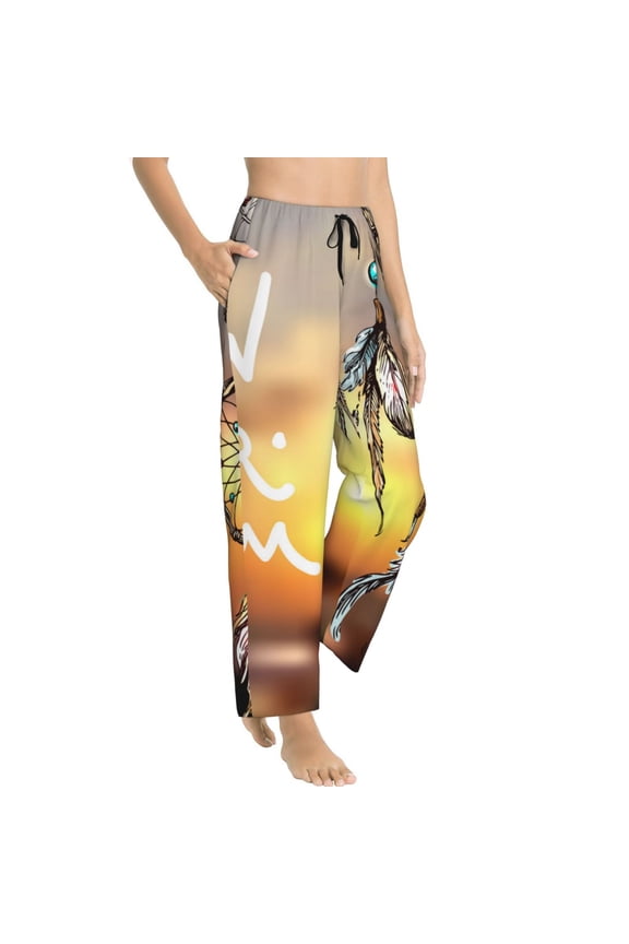 Follow Your Dream Dreamcatcher Womens Soft Woven Cotton Elastic Waistband Sleep Pajama Pant Lounge Sleep Pant With Pockets And Drawstring-Small