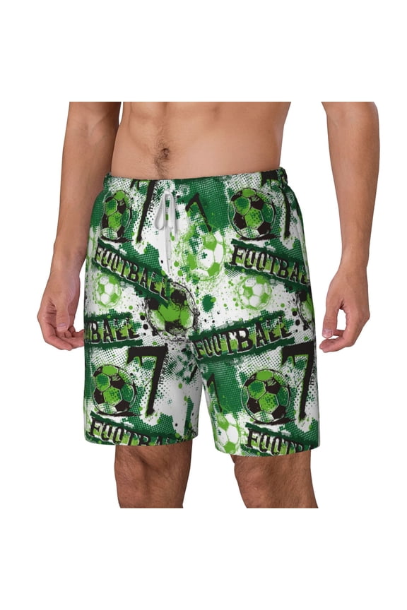 Football 7 pattern Mens Swim Trunks with Compression Liner Stretch Beach Shorts Quick Dry with Zipper Pockets No-Chafing Board Shorts-Small