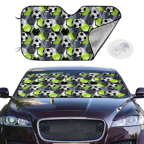 Picia Football Curved Windshield Sunshade Accordion Folding Style Auto Shade for Car Truck SUV Van Blocks UV Ray Sun Visor Protector -