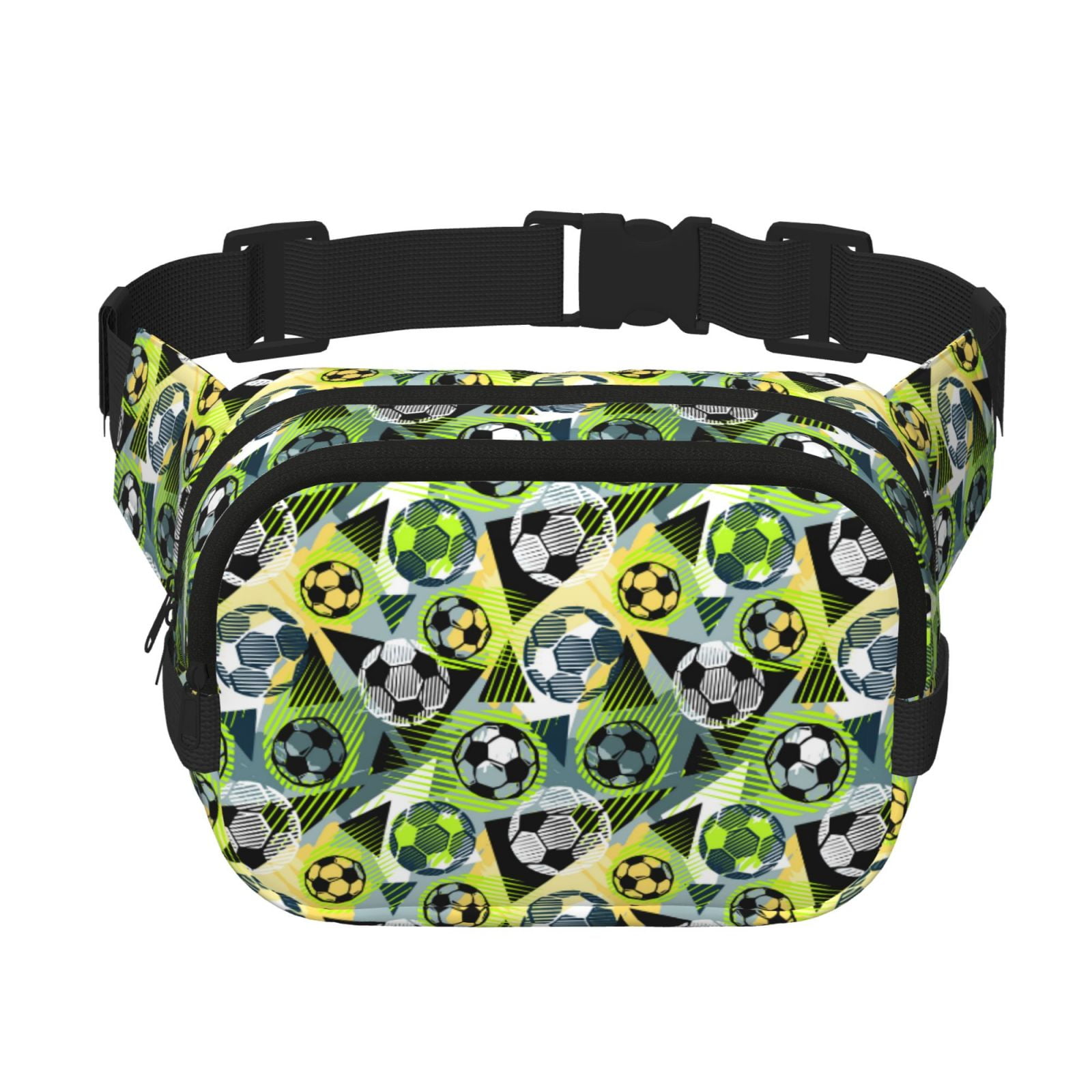 Picia Football Doodle Print Square Double-Layer Waist Bag Mini Adjustable Waist Belt Bag Exercise Running Travel Hiking