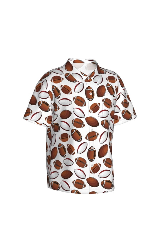 Football Gentle Cotton Regular Fit Short Sleeve Casual Hawaiian Shirt for Men-Medium