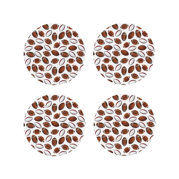 Picia Football Printed Leather Coasters for Drinks, 4" Drink Coasters Set of 4 for Tabletop Protection, Handmade Luxurious Home Décor and Housewarming Gift -Round Shape