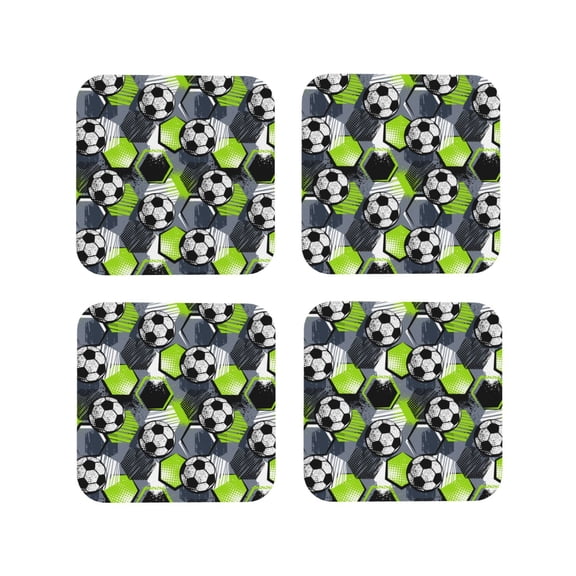 Picia Football Printed Leather Coasters for Drinks, 4" Drink Coasters Set of 4 for Tabletop Protection, Handmade Luxurious Home Décor and Housewarming Gift -Square