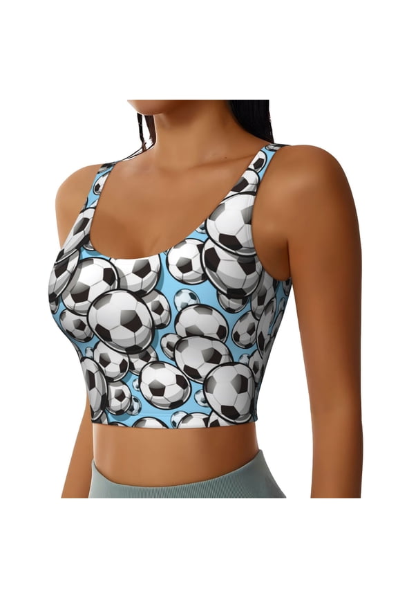 Football Soccer Ball Sports Bra for Women,Padded Strappy Sports Bras Medium Support Yoga Bra with Removable Cups,Running Yoga Bra-Medium