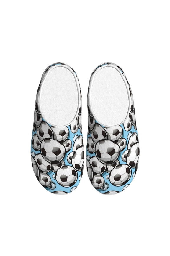 Football Soccer Ball for Women's Lamb-hug Comfy Fleece House Slippers Memory Foam, Slip-on House Shoes Indoor Outdoor-40/41