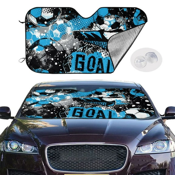 Picia Football Time Curved Windshield Sunshade Accordion Folding Style Auto Shade for Car Truck SUV Van Blocks UV Ray Sun Visor Protector -Small