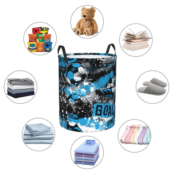 Picia Football Time Large Laundry Basket, Waterproof, Freestanding Laundry Hamper, Collapsible Tall Clothes Hamper with Extended Handles-