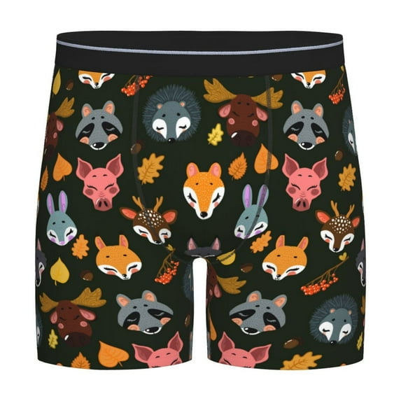 Picia Forest Animal Faces Pattern Men's Athletic Long Leg Briefs , Performance Stretch Underwear,Moisture-Wicking