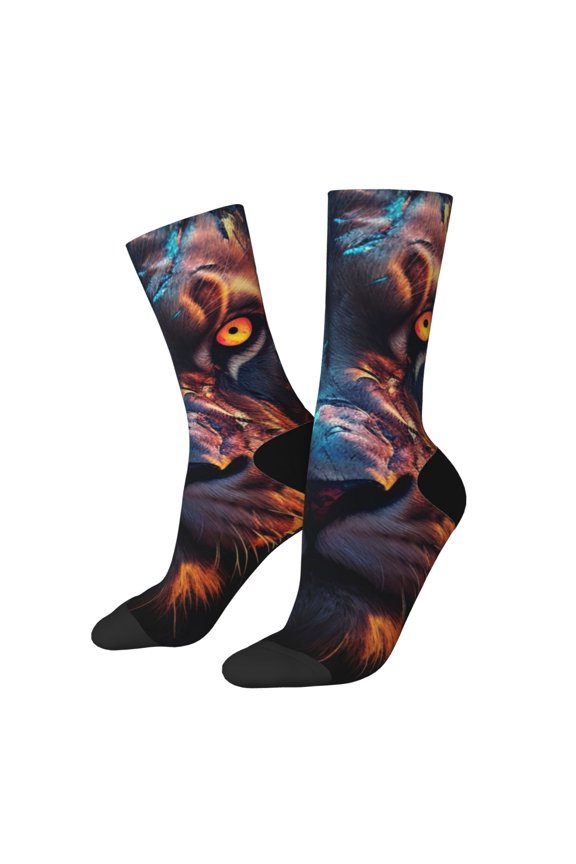Forest Cool Lion Print Athletic Socks for Men & Women – Cushioned Moisture-Wicking Crew Socks for Sports, Running, and Training, Soft & Breathable Size 5-11