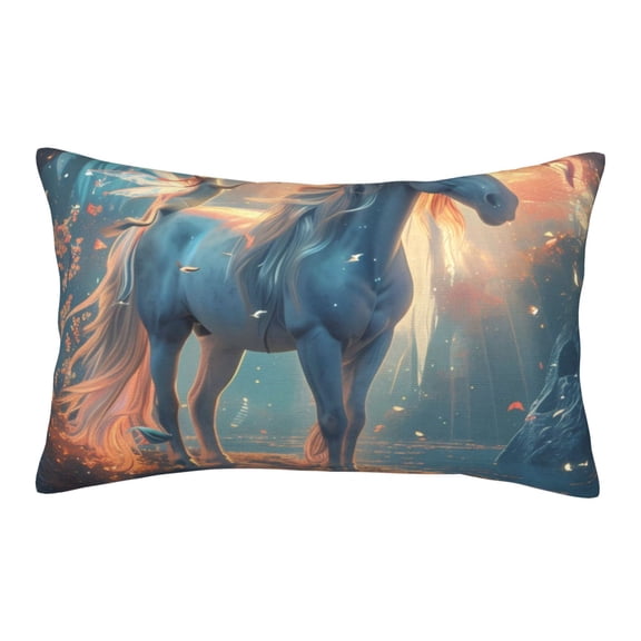 Picia Forest Lake White Horse Pattern Plush Pillow Case – Soft and Cozy Cushion Cover, Hypoallergenic Throw Pillow Case for Home Decor-14"x20"