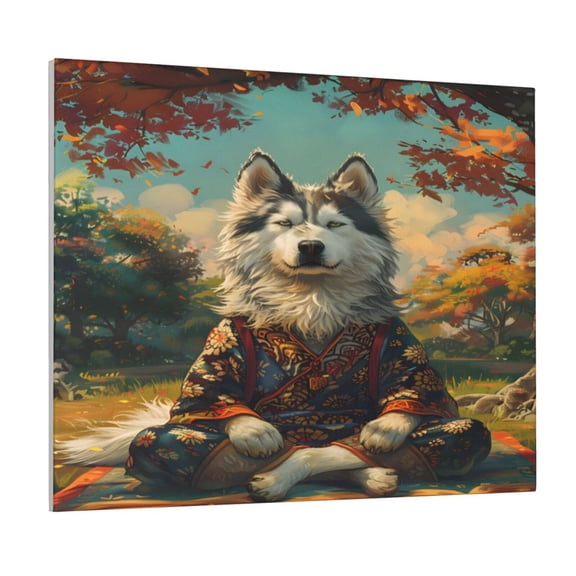 Picia Forest Maple Leaf Husky Pattern Decorative Picture – Unique Wall Art, Modern Canvas Print for Trendy Interiors (Horizontal)