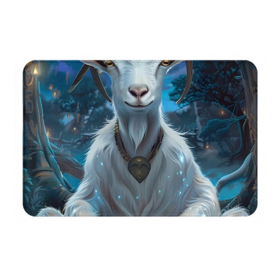 Picia Forest Meditating Goat Pattern Flannel Doormat – 16x24 Inch Non-Slip Indoor Mat, Absorbent & Quick-Dry Rug for Entryway, Bathroom, Kitchen, and Bedroom, Machine Washable