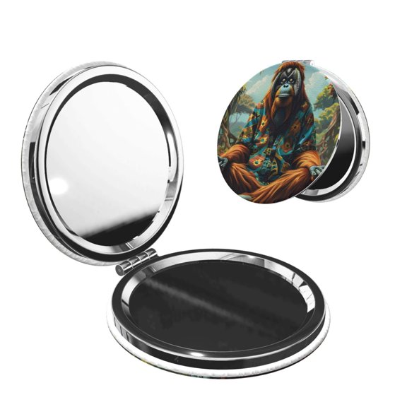 Picia Forest Meditating Gorilla for Compact Vanity Mirror , Travel Makeup Mirror , Portable Magnifying Cosmetic Mirror for Daily, Work, Business-Round Shape