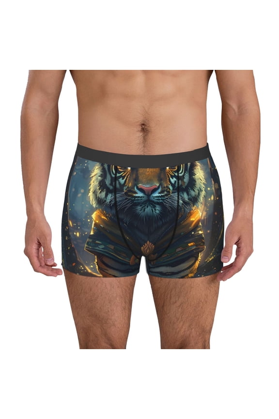 Forest Meditating Tiger Pattern Men’s Boxer Briefs – Soft & Breathable Underwear, Stretchy & Comfortable Fit, Supportive Pouch Design, Moisture-Wicking-Large